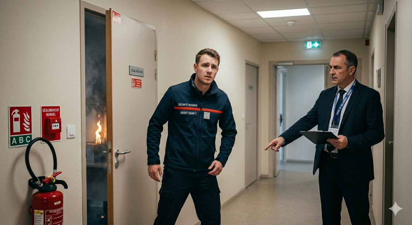 Candidat SSIAP 1 en épreuve pratique de sécurité incendie